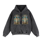 "STAINED GLASS" Zip-Through Boxy Fleece Hoodie