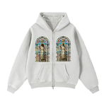 "STAINED GLASS" Zip-Through Boxy Fleece Hoodie