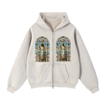 "STAINED GLASS" Zip-Through Boxy Fleece Hoodie