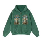"STAINED GLASS" Zip-Through Boxy Fleece Hoodie